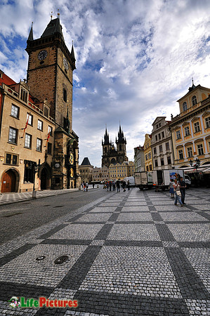 Prague, the old city and the tower with the astronomical clock