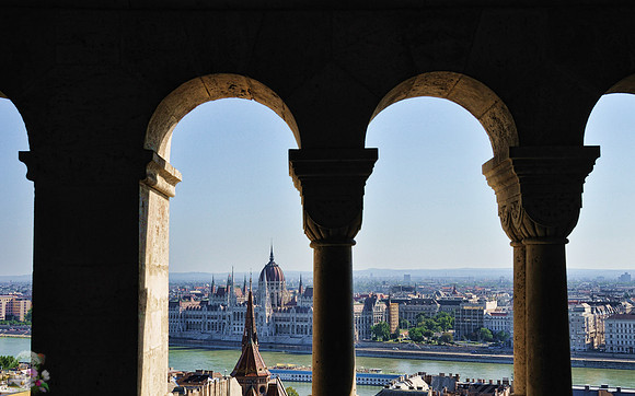Looking through the columns from Buda Castle