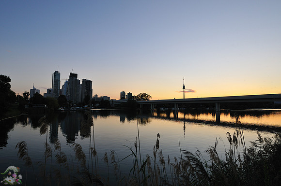 Vienna International Center at dusk