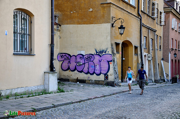 Walking along the street