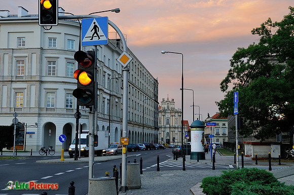 Yellow sky and yellow traffic light