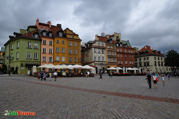Old town at evening with dramatic sky